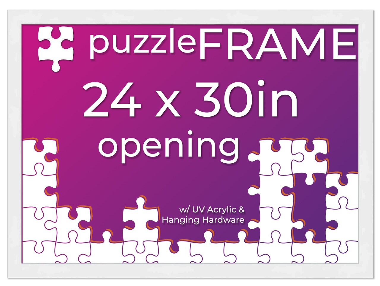 White Wood Puzzle Frame Kit with Glue Sheets, Backing, UV Acrylic - Available in 20 Popular Sizes